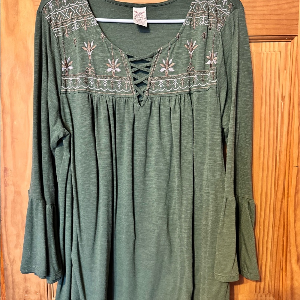 Faded Glory Green Embellished 3/4 Sleeve Tunic